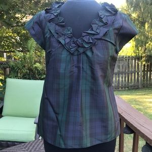 Talbots Blackwatch plaid blouse size 2